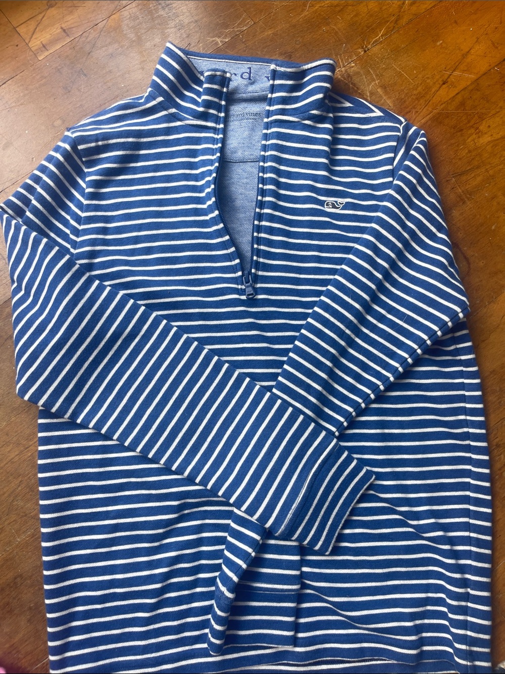 Vineyard Vines Blue and White Striped Quarter-Zip Sweater